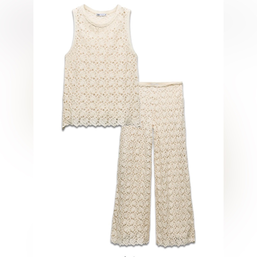 ZARA 2pc Set Crochet Top is a small and Wide-Leg Trousers is a Large NWT - Picture 3 of 16